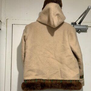 VINTAGE HUDSON'S BAY WOOL FAUX FUR TRIM HOODED JACKETS SIZE S
